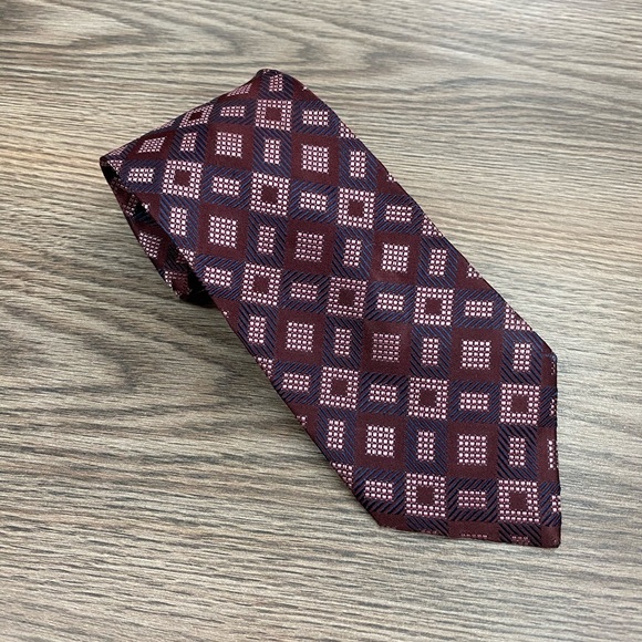 Charvet Maroon, Pink & Navy Check Tie - Picture 2 of 6